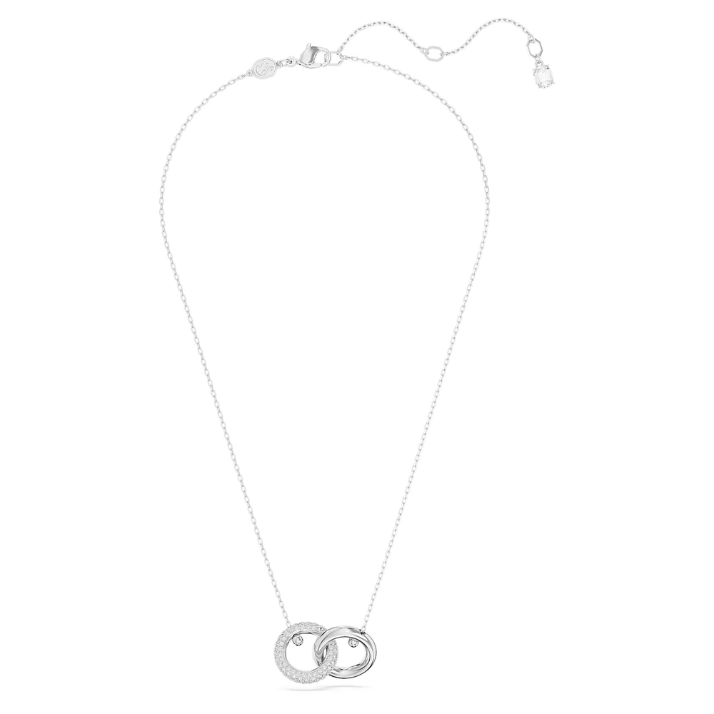 Dextera pendant, Interlocking loop, White, Rhodium plated by SWAROVSKI