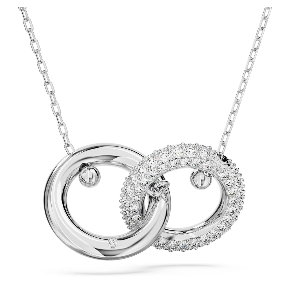 Dextera pendant, Interlocking loop, White, Rhodium plated by SWAROVSKI