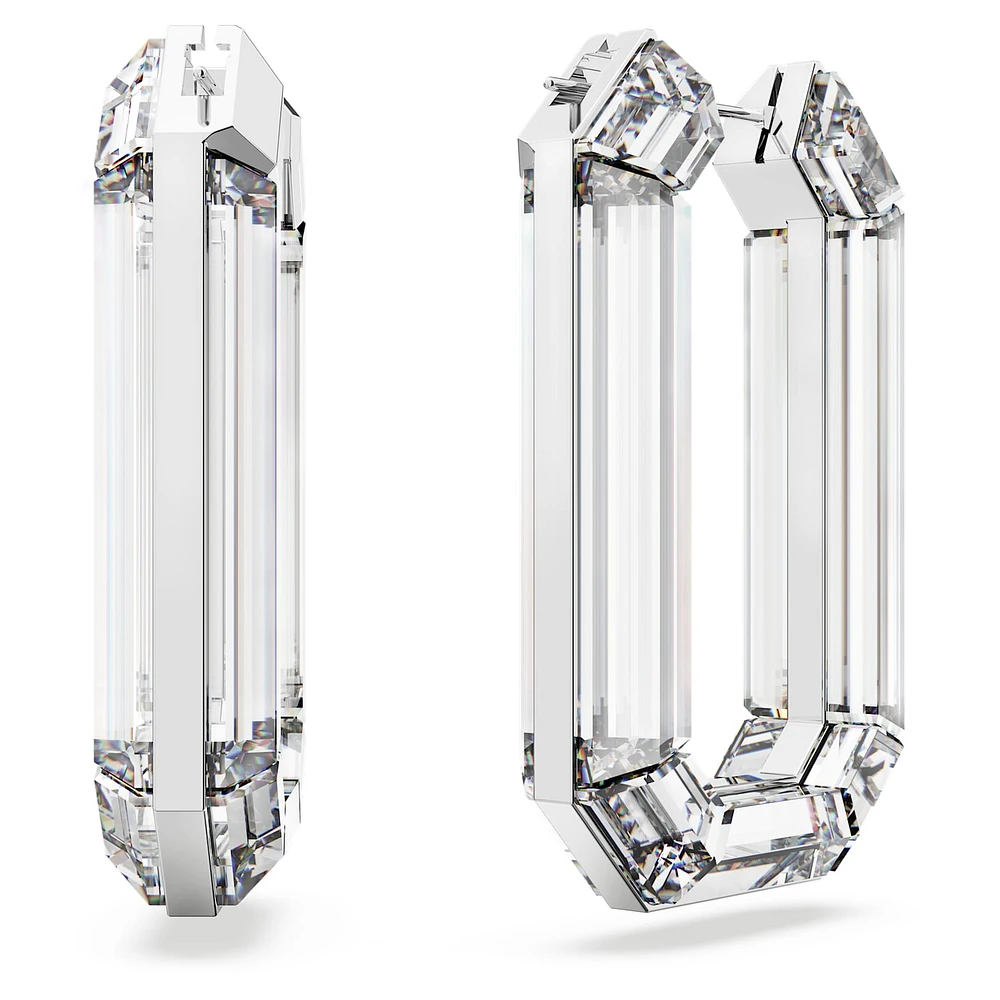Lucent hoop earrings, Statement, Octagon shape, White by SWAROVSKI