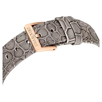 Octea chrono watch, Swiss Made, Leather strap, Grey, Rose gold-tone finish by SWAROVSKI