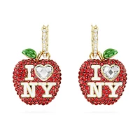 I LOVE NY drop earrings, Red, Gold-tone plated by SWAROVSKI