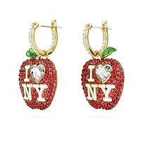 I LOVE NY drop earrings, Red, Gold-tone plated by SWAROVSKI