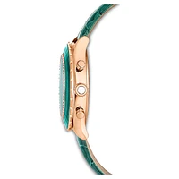 Octea chrono watch, Swiss Made, Leather strap, Green, Rose gold-tone finish by SWAROVSKI