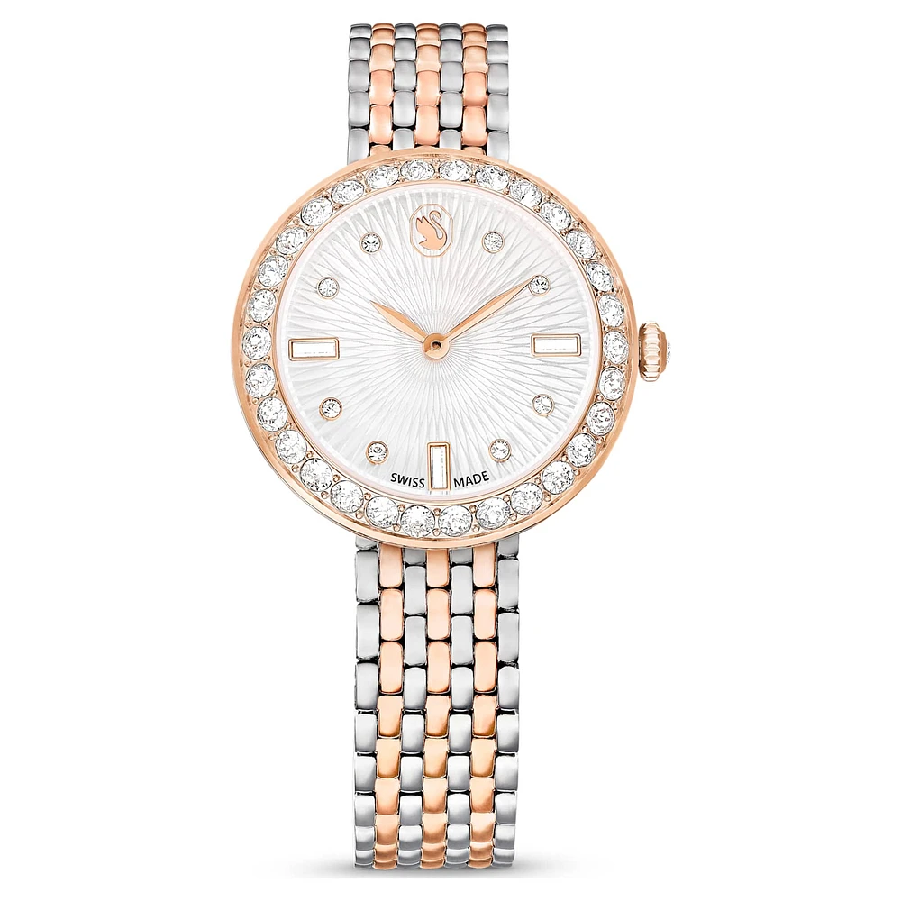 Matrix tennis 7-link watch, Swiss Made, Metal bracelet, Rose gold tone