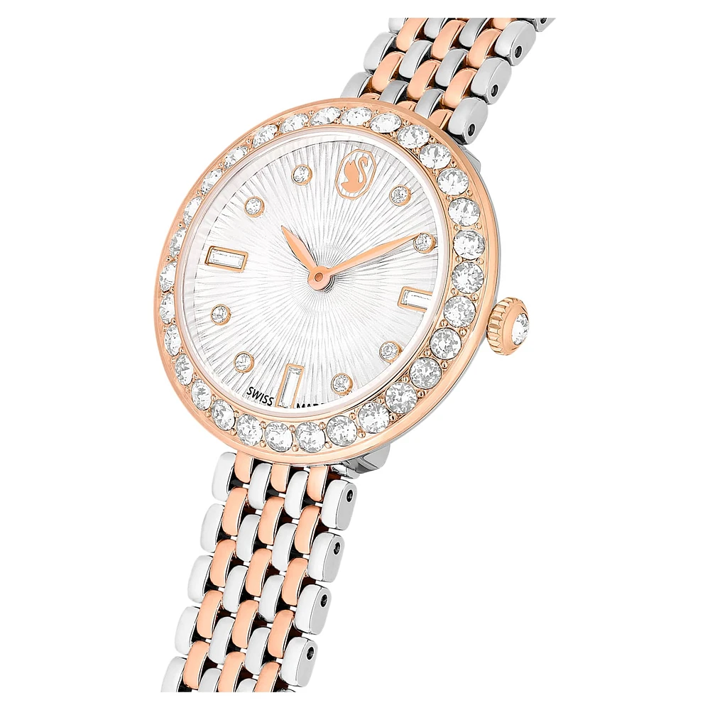 Matrix tennis 7-link watch, Swiss Made, Metal bracelet, Rose gold tone