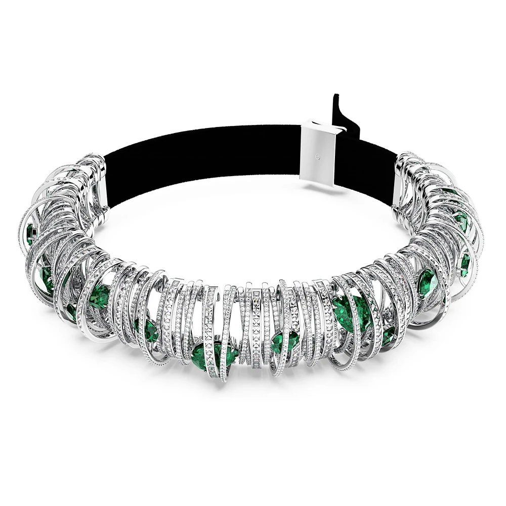 Hyperbola choker, Green, Rhodium plated by SWAROVSKI