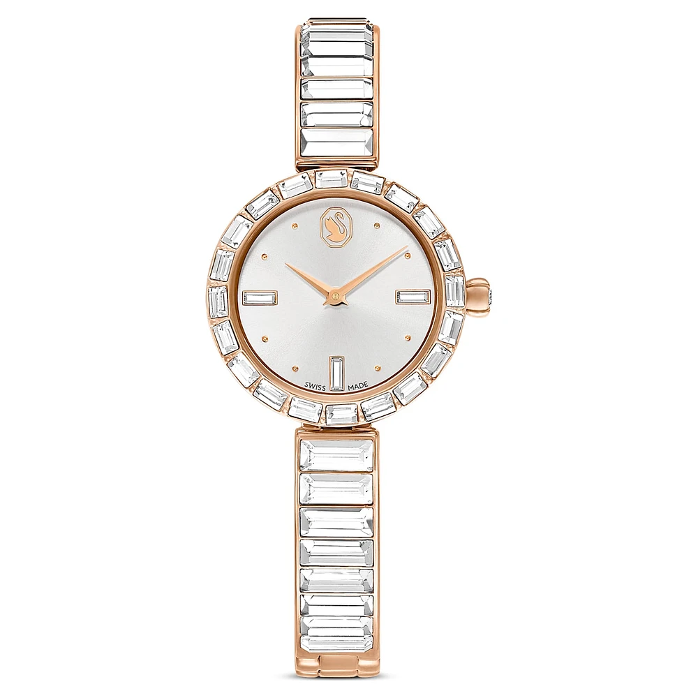 Matrix bangle watch, Swiss Made, Crystal bracelet, White, Rose gold-tone finish by SWAROVSKI