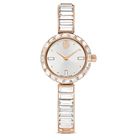 Matrix bangle watch, Swiss Made, Crystal bracelet, White, Rose gold-tone finish by SWAROVSKI
