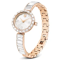 Matrix bangle watch, Swiss Made, Crystal bracelet, White, Rose gold-tone finish by SWAROVSKI