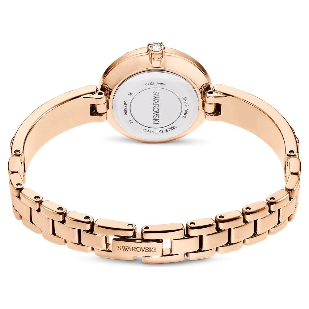 Matrix bangle watch, Swiss Made, Crystal bracelet, White, Rose gold-tone finish by SWAROVSKI