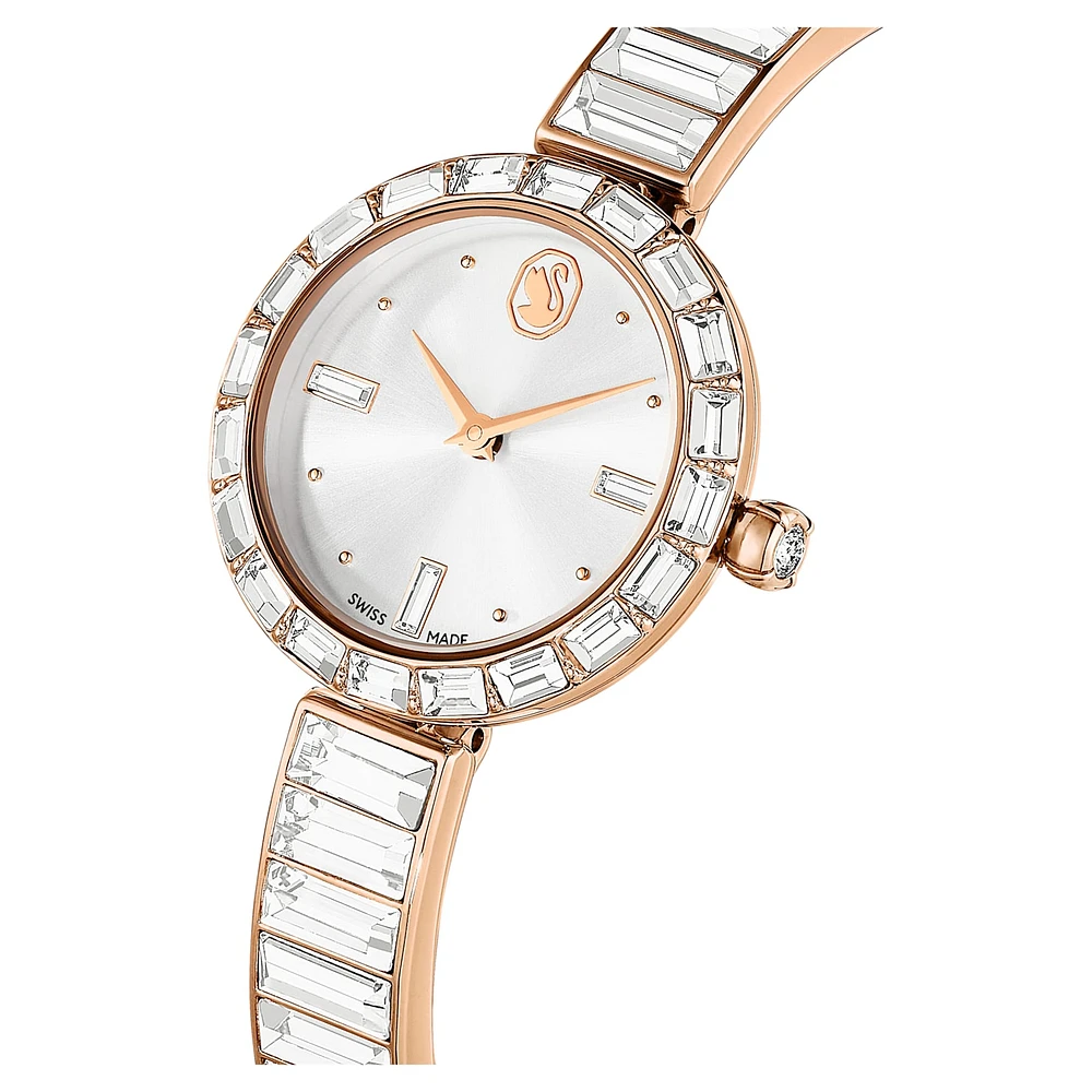 Matrix bangle watch, Swiss Made, Crystal bracelet, White, Rose gold-tone finish by SWAROVSKI