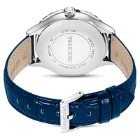 Octea moon watch, Swiss Made, Moon, Leather strap, Blue, Stainless steel by SWAROVSKI