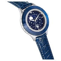 Octea moon watch, Swiss Made, Moon, Leather strap, Blue, Stainless steel by SWAROVSKI