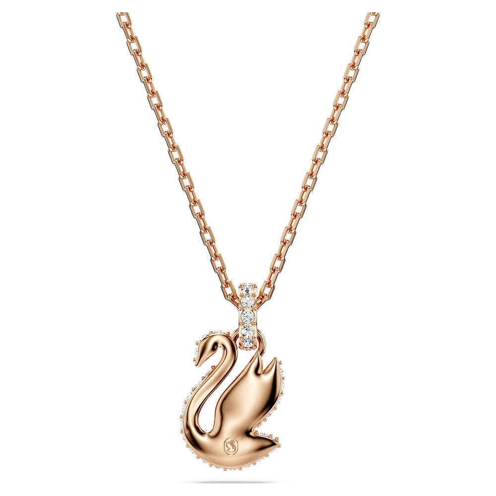 Swan pendant, Swan, Small, Black, Rose gold-tone plated by SWAROVSKI