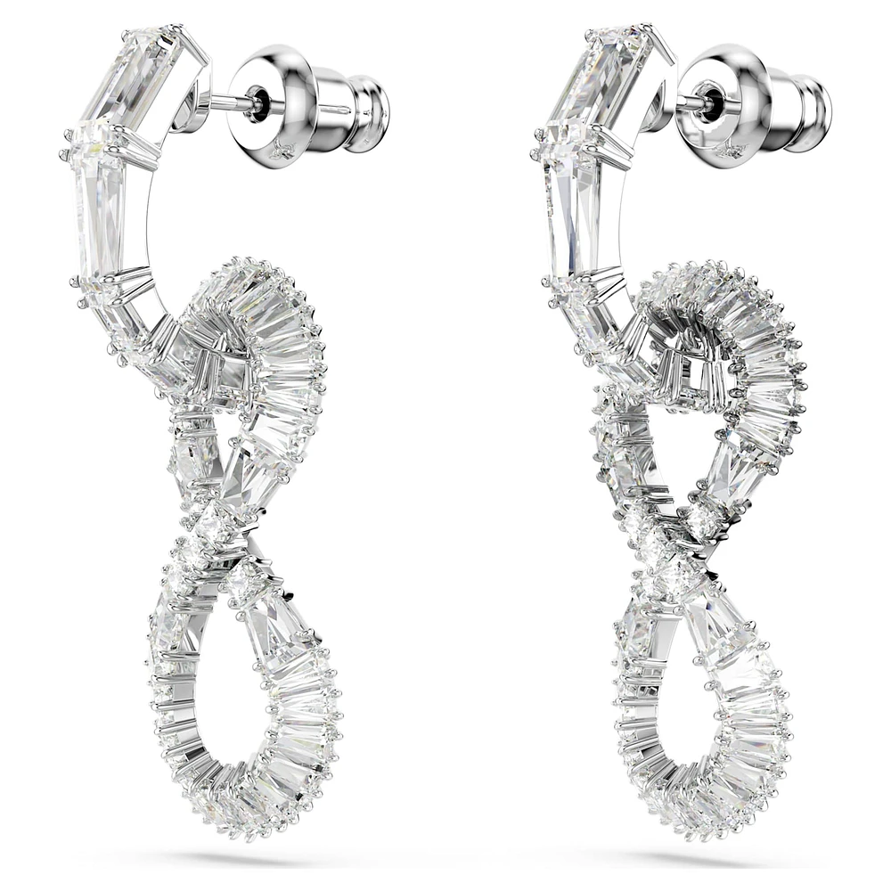 Hyperbola drop earrings, Infinity, White, Rhodium plated by SWAROVSKI