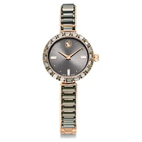 Matrix bangle watch, Swiss Made, Crystal bracelet, Grey, Rose gold-tone finish by SWAROVSKI