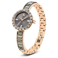 Matrix bangle watch, Swiss Made, Crystal bracelet, Grey, Rose gold-tone finish by SWAROVSKI