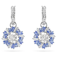 Idyllia drop earrings, Mixed cuts, Flower, Blue, Rhodium plated by SWAROVSKI