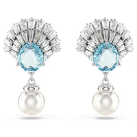 Idyllia drop earrings, Crystal pearl, Shell, Blue, Rhodium plated by SWAROVSKI