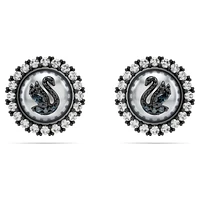 Swarovski Swan stud earrings, Crystal pearl, Swan, Gray, Ruthenium plated by SWAROVSKI