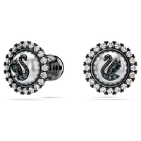 Swarovski Swan stud earrings, Crystal pearl, Swan, Gray, Ruthenium plated by SWAROVSKI