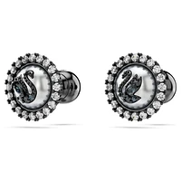 Swarovski Swan stud earrings, Crystal pearl, Swan, Gray, Ruthenium plated by SWAROVSKI