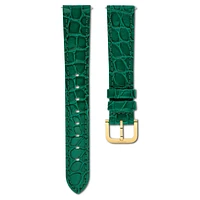 Watch strap, 16 mm (0.63") width, Leather with stitching, Green, Gold-tone finish by SWAROVSKI