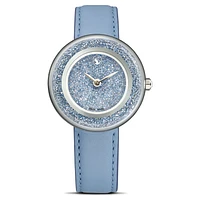 Crystalline lustre watch, Swiss Made, Leather strap, Blue, Stainless steel by SWAROVSKI