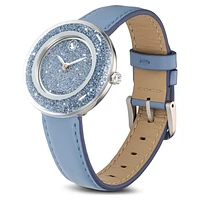 Crystalline lustre watch, Swiss Made, Leather strap, Blue, Stainless steel by SWAROVSKI