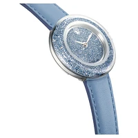Crystalline lustre watch, Swiss Made, Leather strap, Blue, Stainless steel by SWAROVSKI