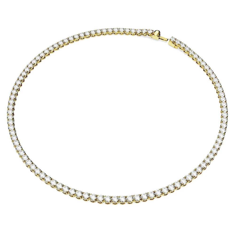Matrix Tennis necklace, Round cut, White, Gold-tone plated by SWAROVSKI