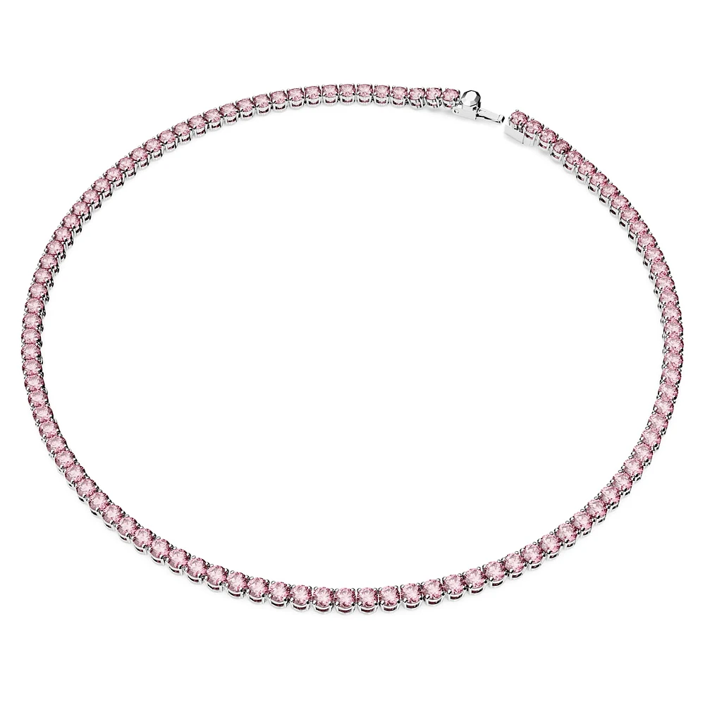 Matrix Tennis necklace, Round cut, Pink, Rhodium plated by SWAROVSKI