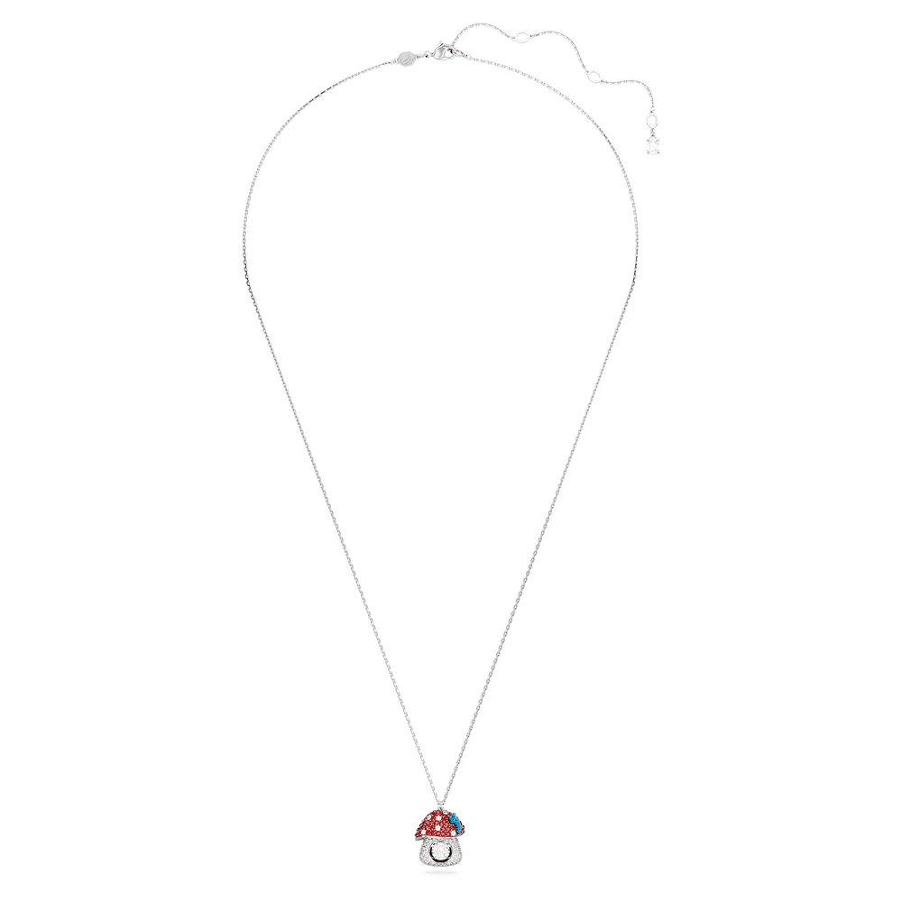 Alice in Wonderland pendant, Mushroom, Red, Rhodium plated by SWAROVSKI