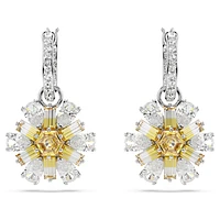Idyllia drop earrings, Flower, Yellow, Rhodium plated by SWAROVSKI