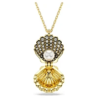 Idyllia pendant, Crystal pearl, Shell, White, Gold-tone plated by SWAROVSKI