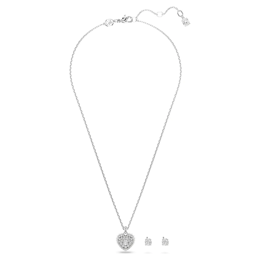 Idyllia set, Crystal pearl, Heart, White, Rhodium plated by SWAROVSKI