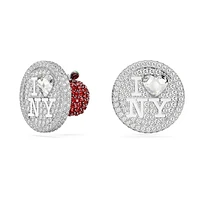 I LOVE NY stud earrings, White, Rhodium plated by SWAROVSKI