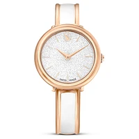 Crystalline bangle watch, Swiss Made, Metal bracelet, White, Rose gold-tone finish by SWAROVSKI