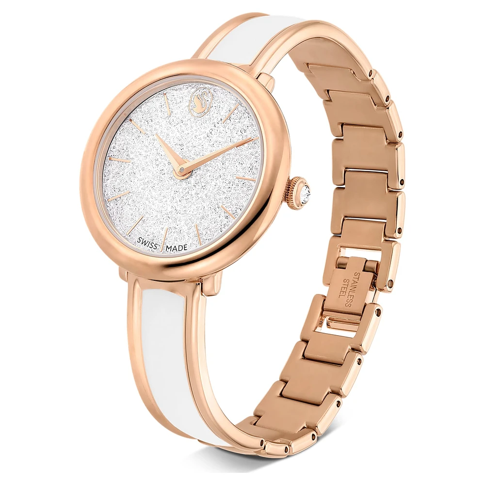 Crystalline bangle watch, Swiss Made, Metal bracelet, White, Rose gold-tone finish by SWAROVSKI