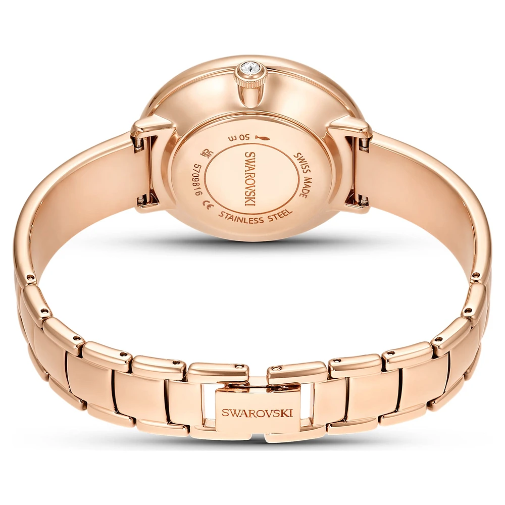 Crystalline bangle watch, Swiss Made, Metal bracelet, White, Rose gold-tone finish by SWAROVSKI