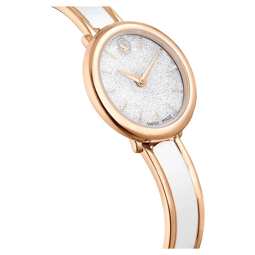 Crystalline bangle watch, Swiss Made, Metal bracelet, White, Rose gold-tone finish by SWAROVSKI