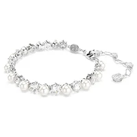 Matrix Tennis bracelet, Crystal pearl, Round cut, White, Rhodium plated by SWAROVSKI