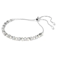 Matrix Tennis bracelet, Crystal pearl, Round cut, White, Rhodium plated by SWAROVSKI