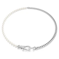 Dextera necklace, Pavé, Crystal pearl, White, Rhodium plated by SWAROVSKI