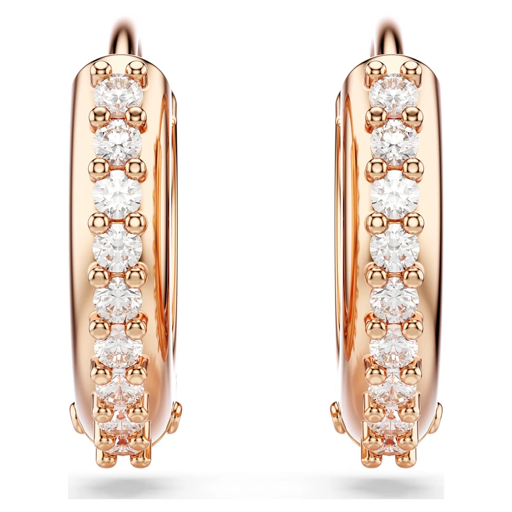 Matrix hoop earrings, Round cut, White, Rose gold-tone plated by SWAROVSKI
