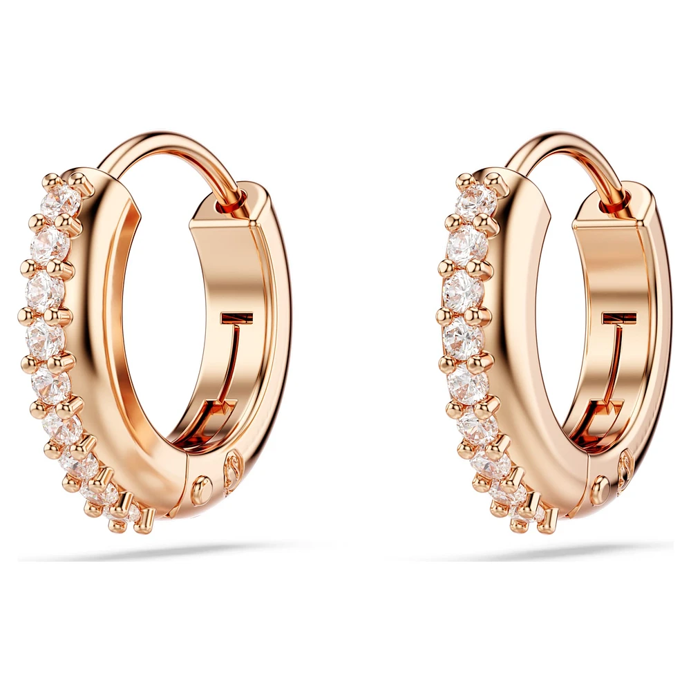 Matrix hoop earrings, Round cut, White, Rose gold-tone plated by SWAROVSKI