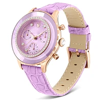 Octea chrono watch, Swiss Made, Leather strap, Purple, Rose gold-tone finish by SWAROVSKI