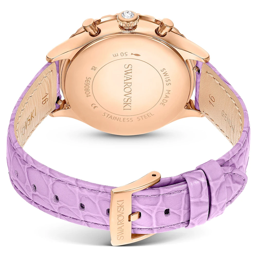 Octea chrono watch, Swiss Made, Leather strap, Purple, Rose gold-tone finish by SWAROVSKI