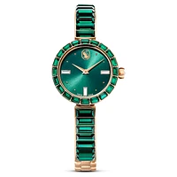 Matrix bangle watch, Swiss Made, Crystal bracelet, Green, Champagne gold-tone finish by SWAROVSKI