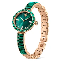 Matrix bangle watch, Swiss Made, Crystal bracelet, Green, Champagne gold-tone finish by SWAROVSKI